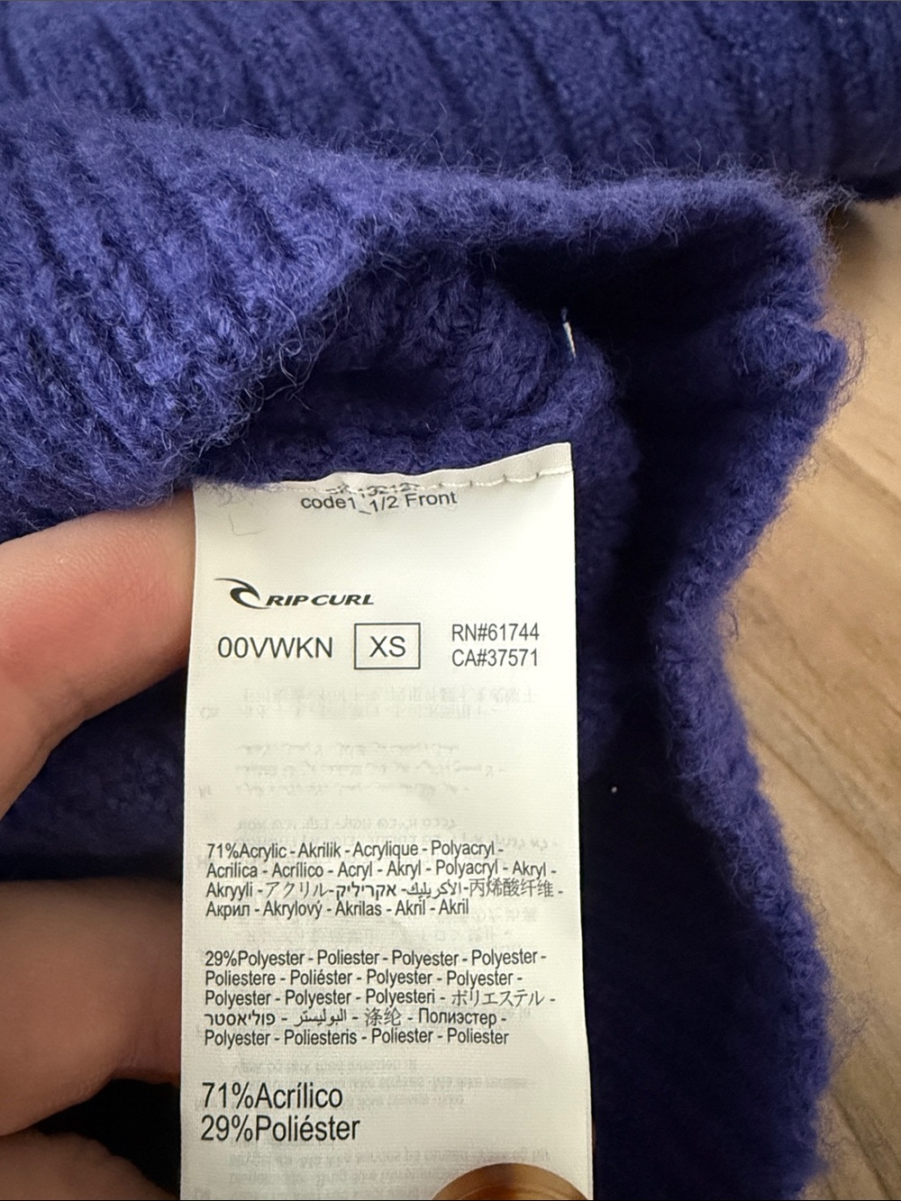 Rip Curl V-Neck Ribbed Cardigan in Cobalt Blue - Picture 4 of 4